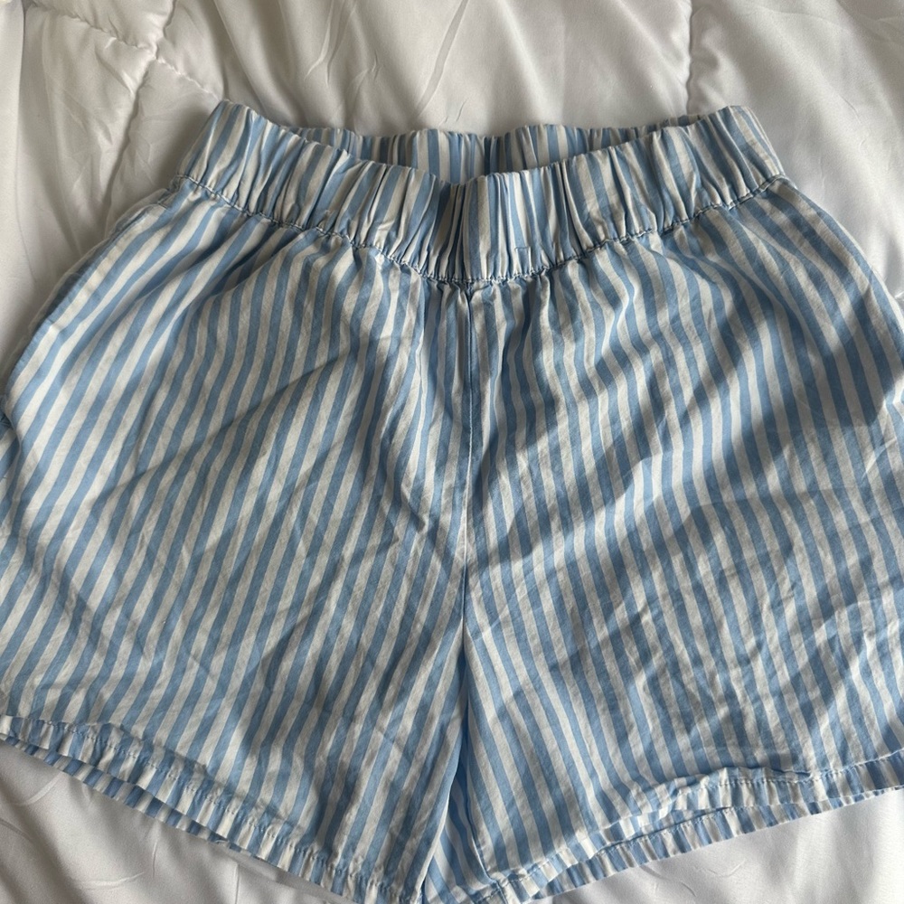 Divided Blue and White Striped Women's Shorts